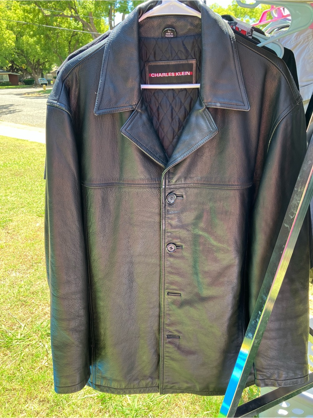 Men's Black Leather Button-Front Charles Klein